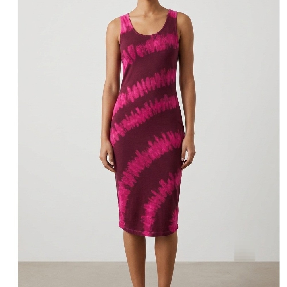 Daily Practice Anthropologie Tank Dress Womens Medium Pink Burgundy Tie Dye Midi